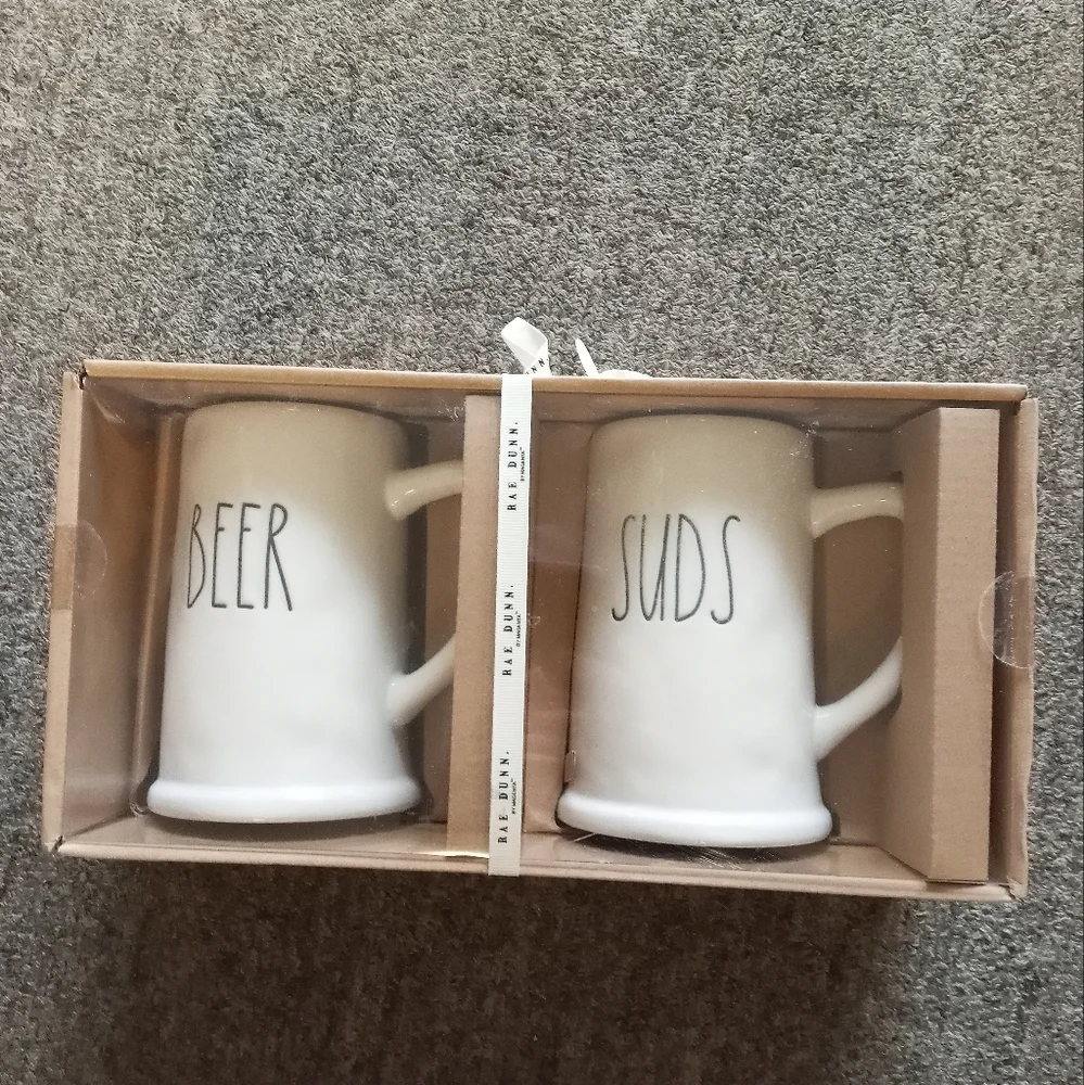 Rae Dunn beer and suds beer mug steins New in box farmhouse